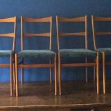 Set of 4 mid century dining chairs with chenille covers, Denmark 1960s