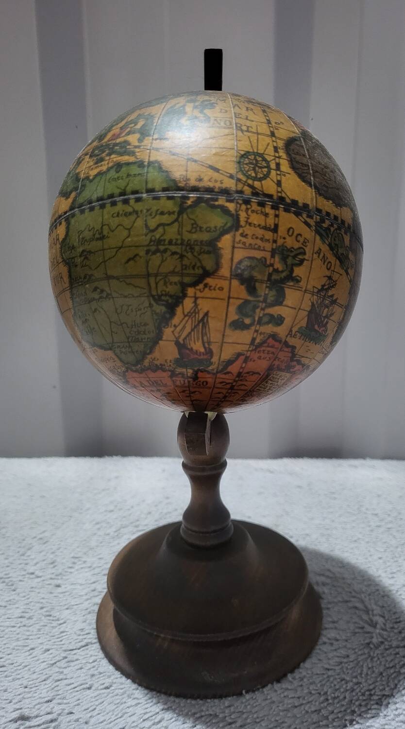 Authentic antique vintage musical globe in wood