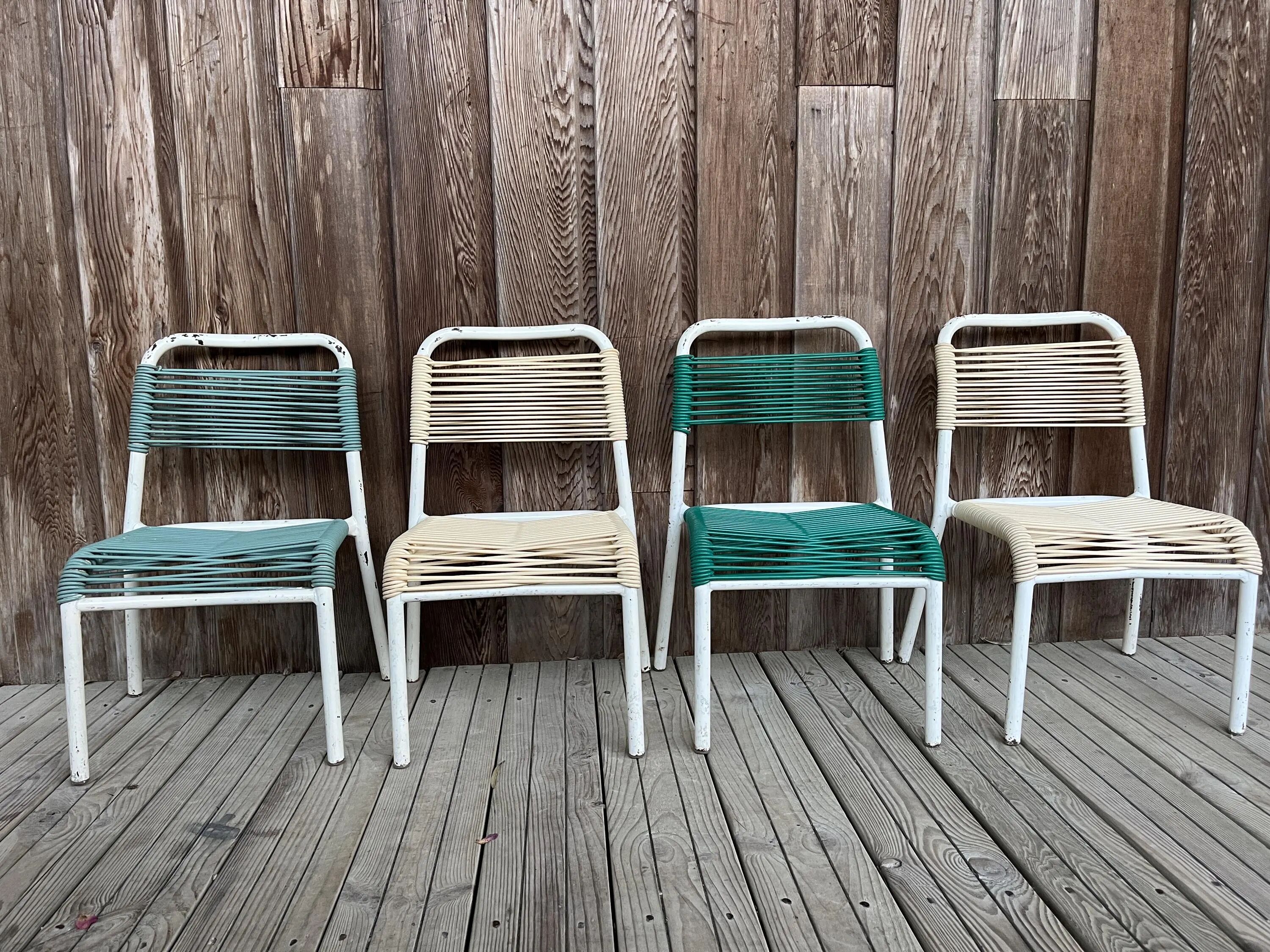 Set of 4 vintage 1960s Scoubidou children's chairs