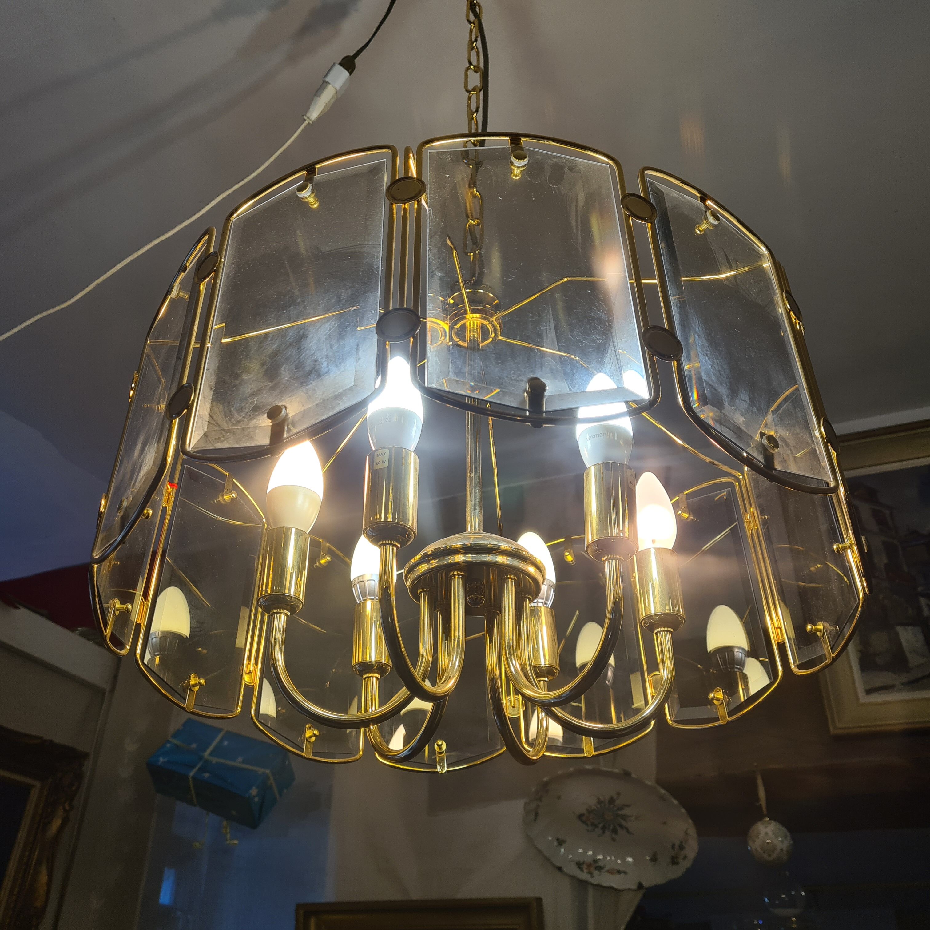 Vintage chandelier brass glass