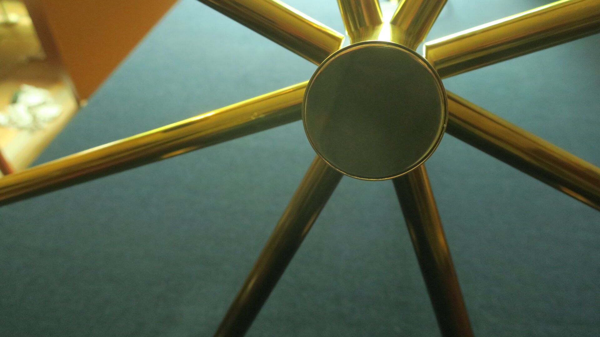 Mid-century 8-arm brass & glass chandelier