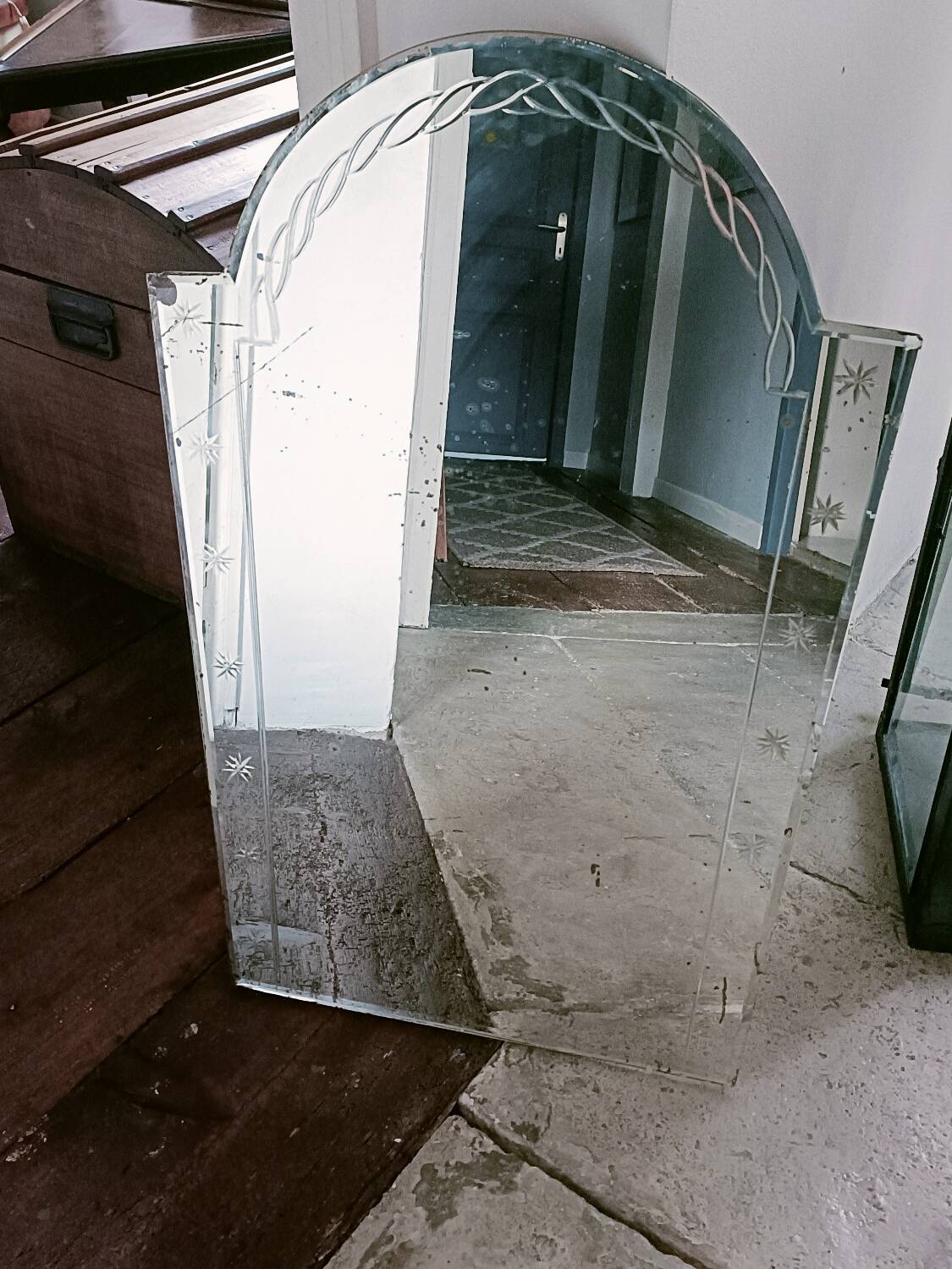 Art Deco beveled engraved mirror