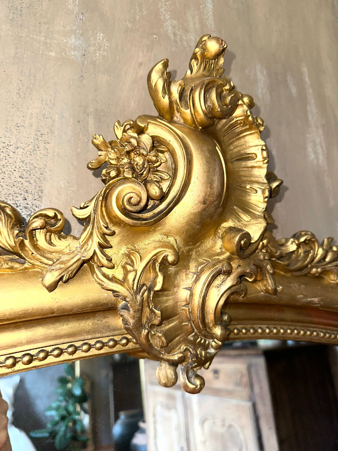 19th-century gilded antique pediment mirror
