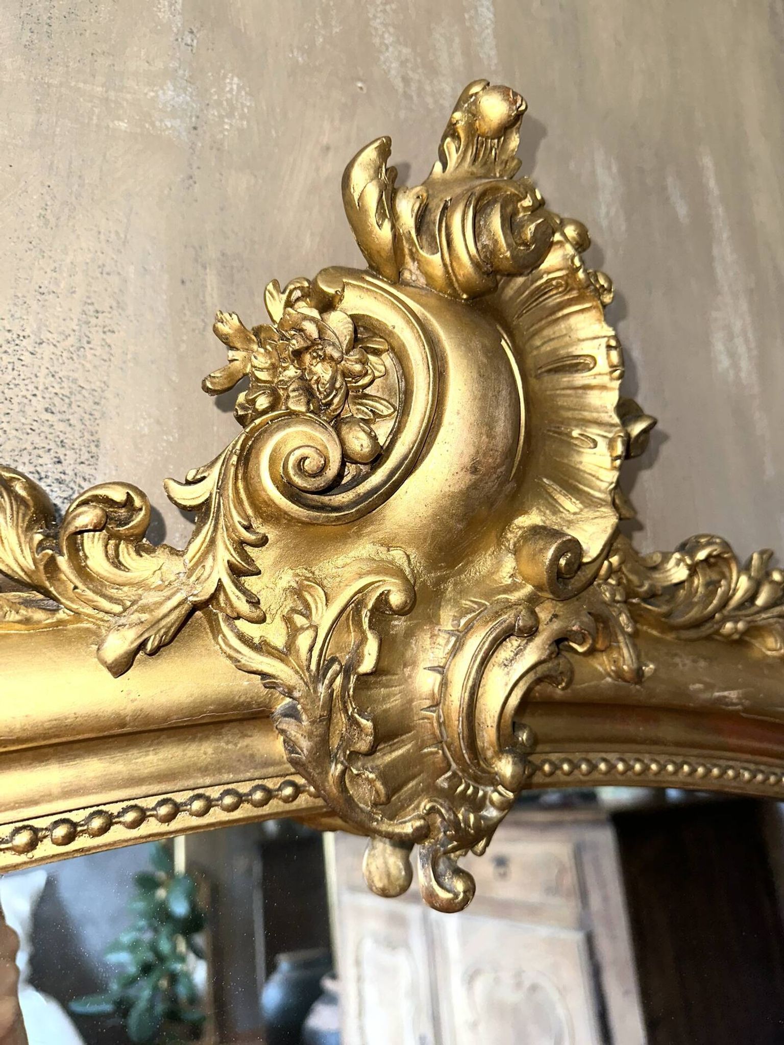 19th-century gilded antique pediment mirror