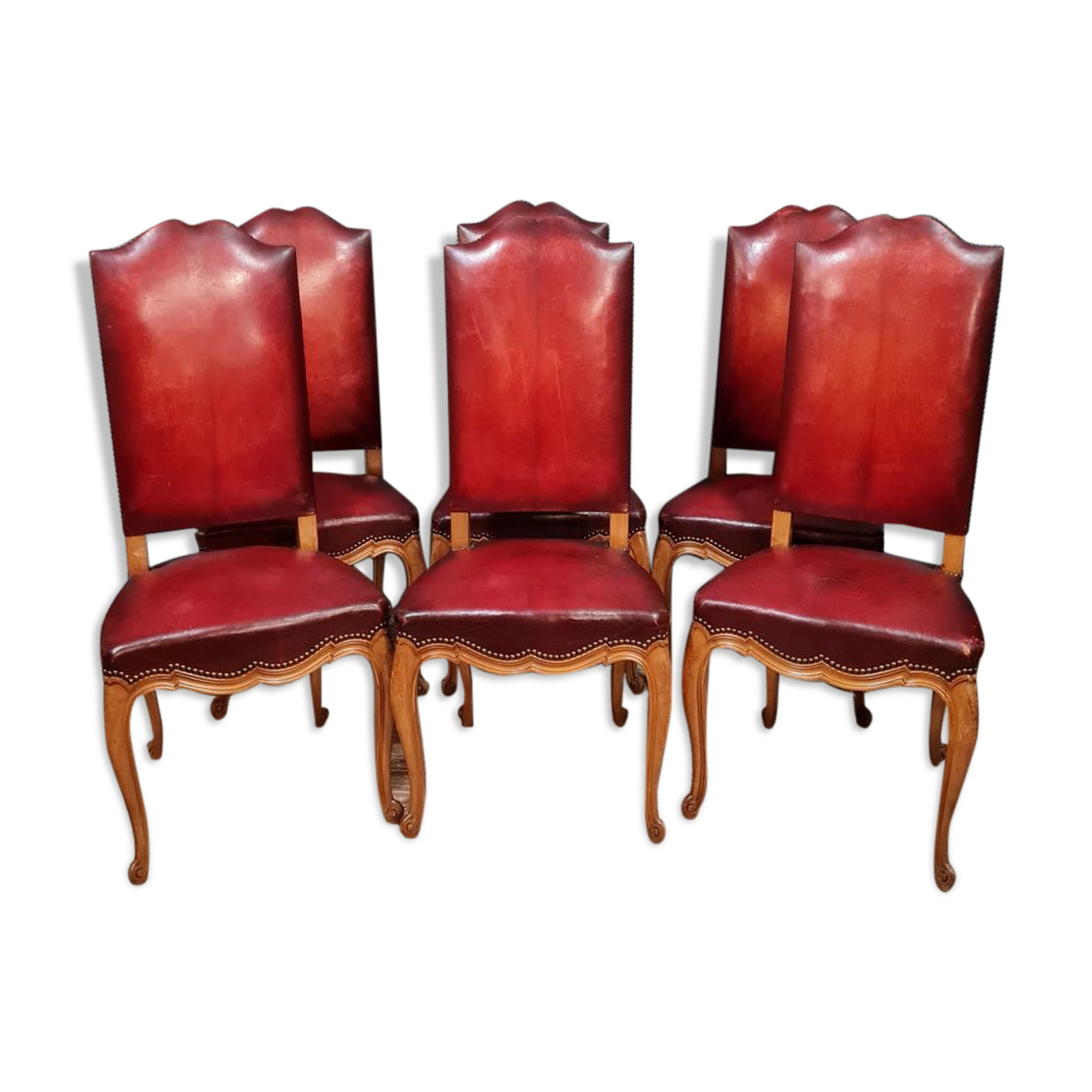 Series of 6 louis XV chairs neo-rustic in blond oak