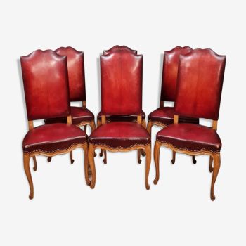 Série de 6 chaises louis xv néo-rustique en chêne blond