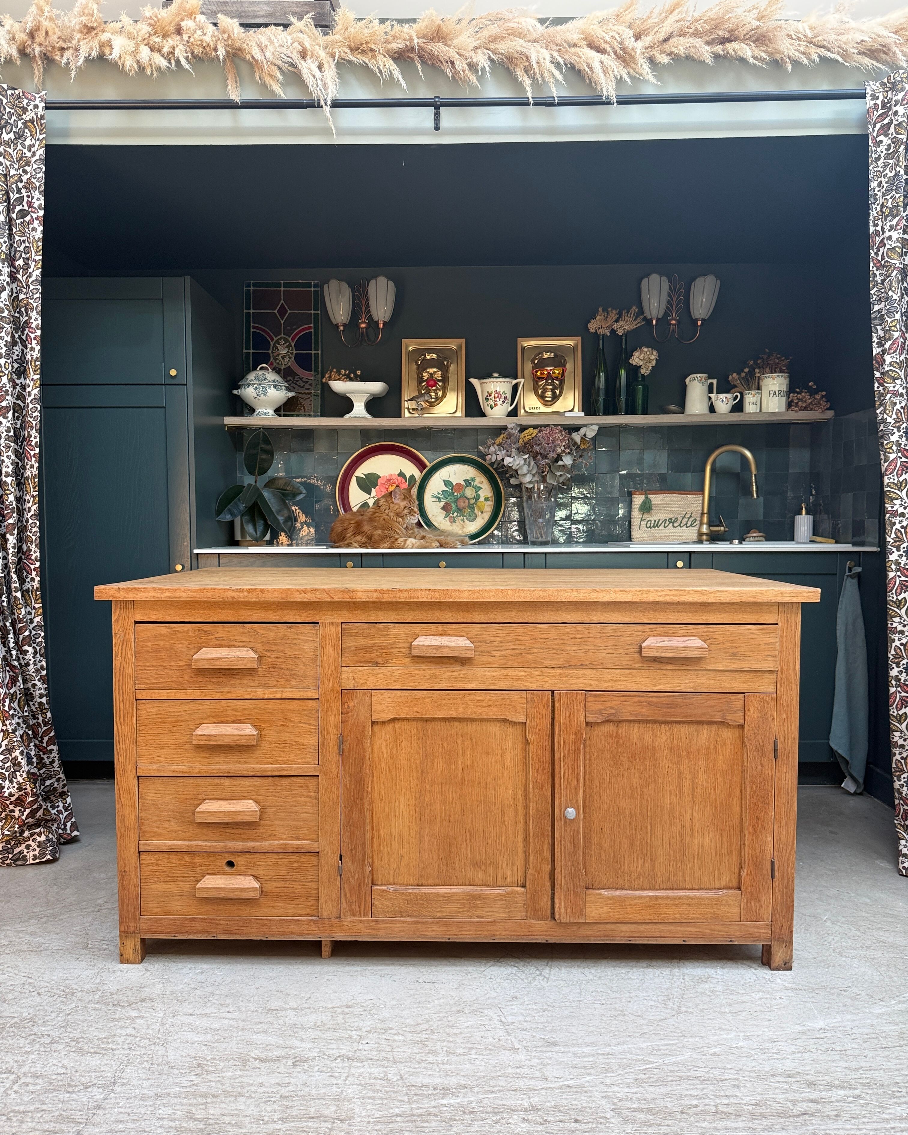 Renovated oak workbench island