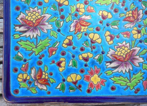 Dessous de plat emaux cloisonné De Longwy décor rare de longwy