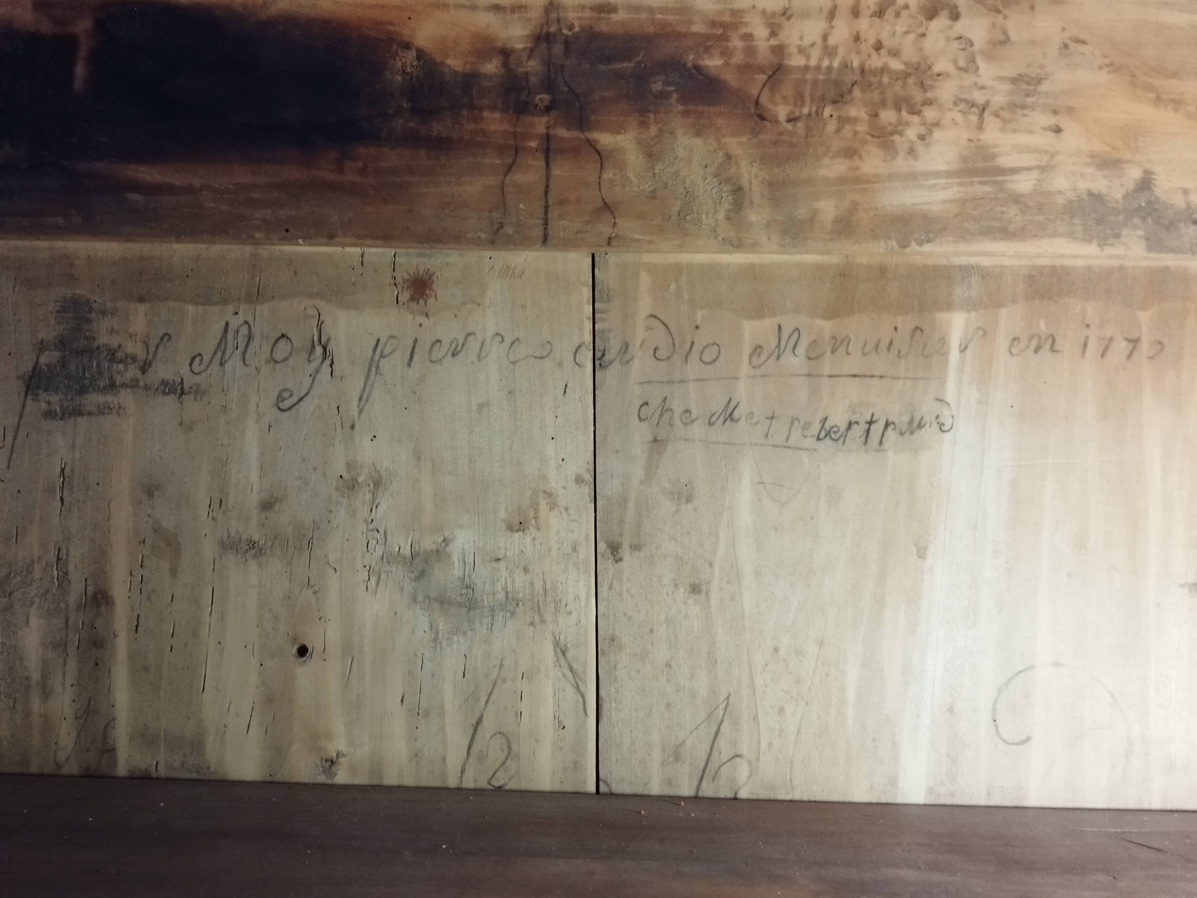 18th century fruitwood cabinet with original inscription