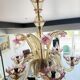 Venetian glass chandelier with pink and gold floral decoration – 6 lights