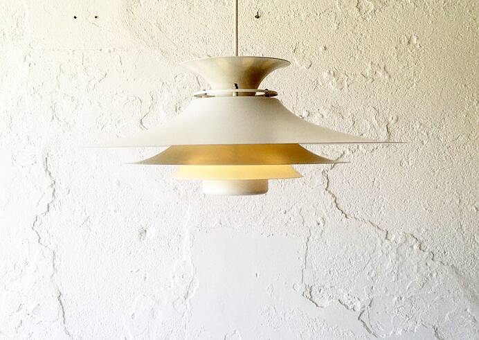 Danish beige metal pendant light, 1960