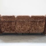 Living room set, 3-seater sofa and 2 armchairs in beige chenille, 1970s