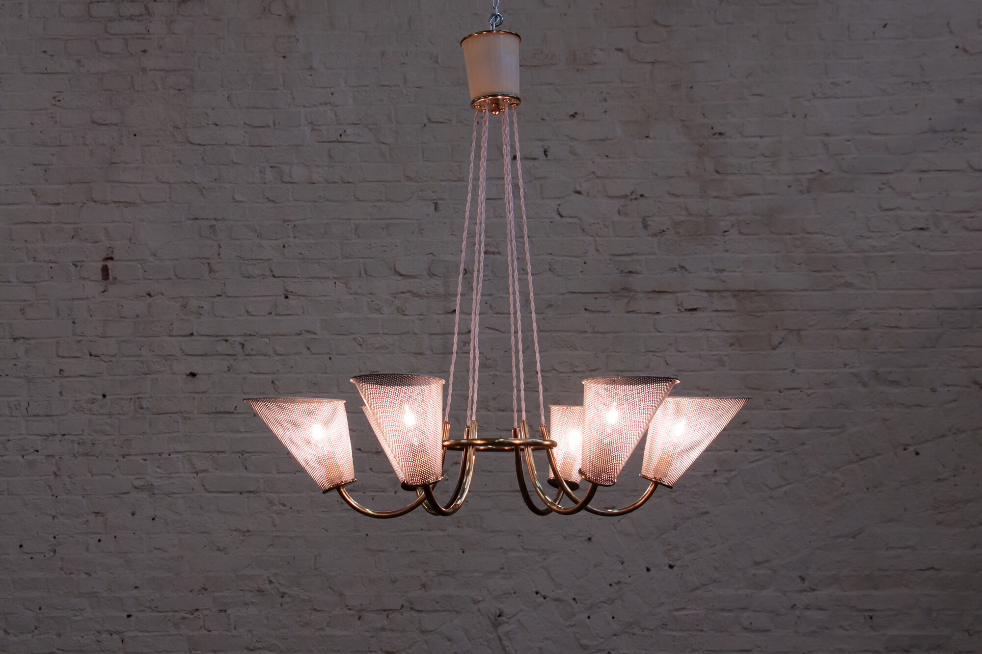 Perforated metal chandelier with 6 lights from the 1950s.