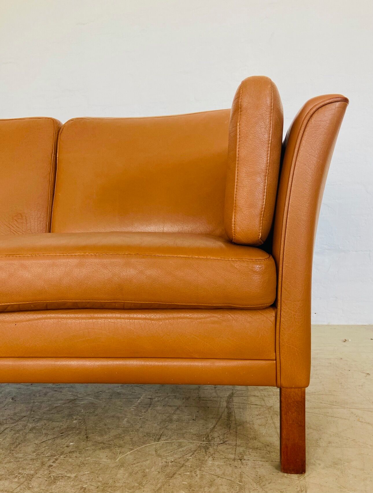 Vintage Danish mid-century Morgans Hansen cognac 3-seater sofa