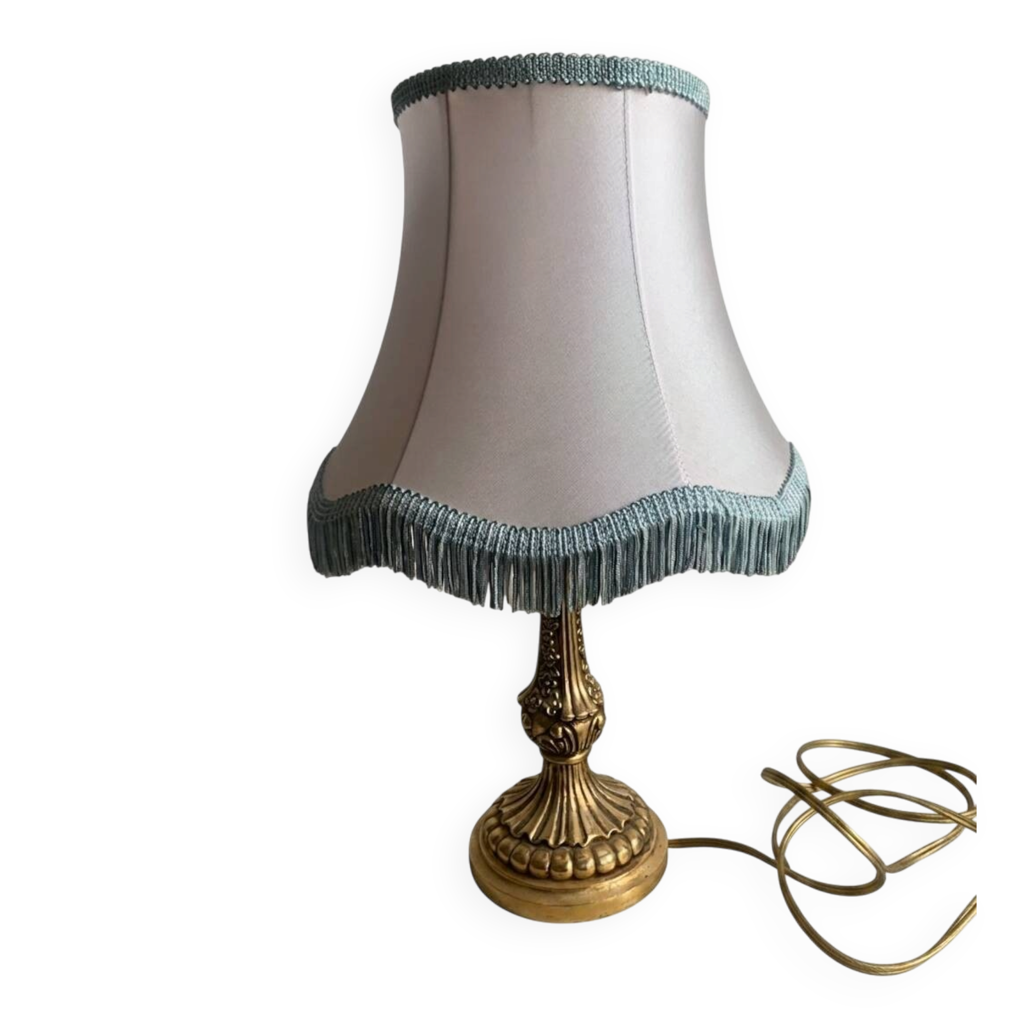 Vintage Neo-Rococo bedside lamp with fringed shade.
