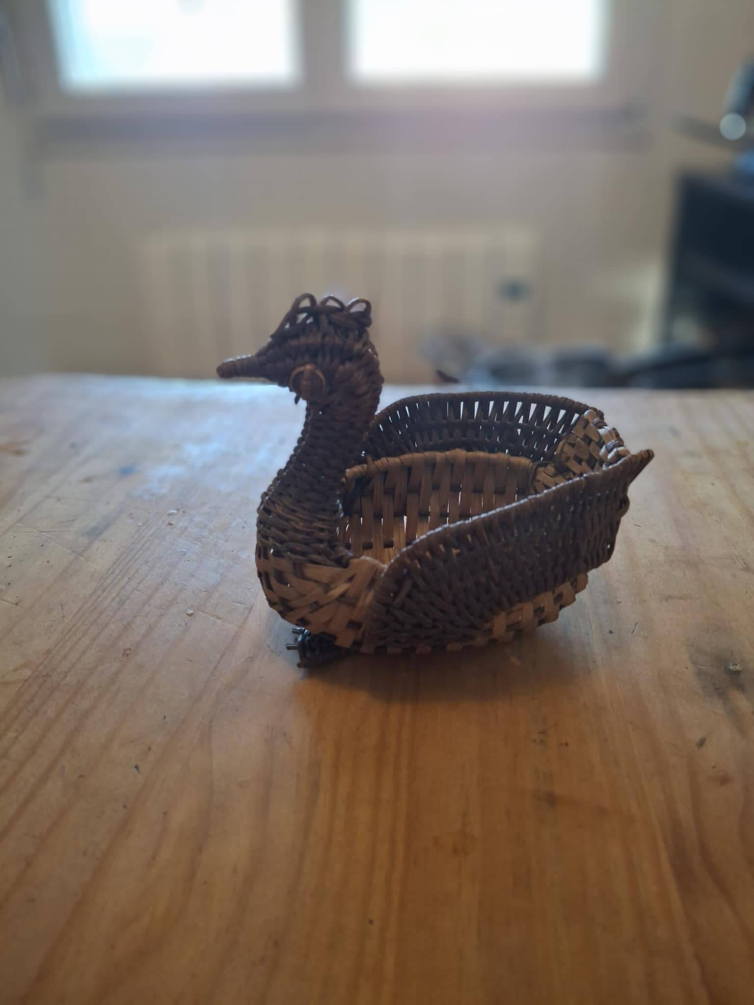Small basket, vintage wicker basket in the shape of a swan.