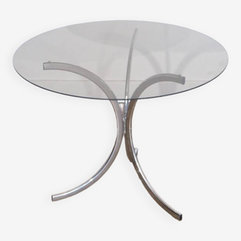 Table de repas en verre et chrome 1970