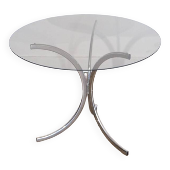 Table de repas en verre et chrome 1970