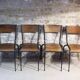 4 chaises d'école pieds fuselés métal et bois