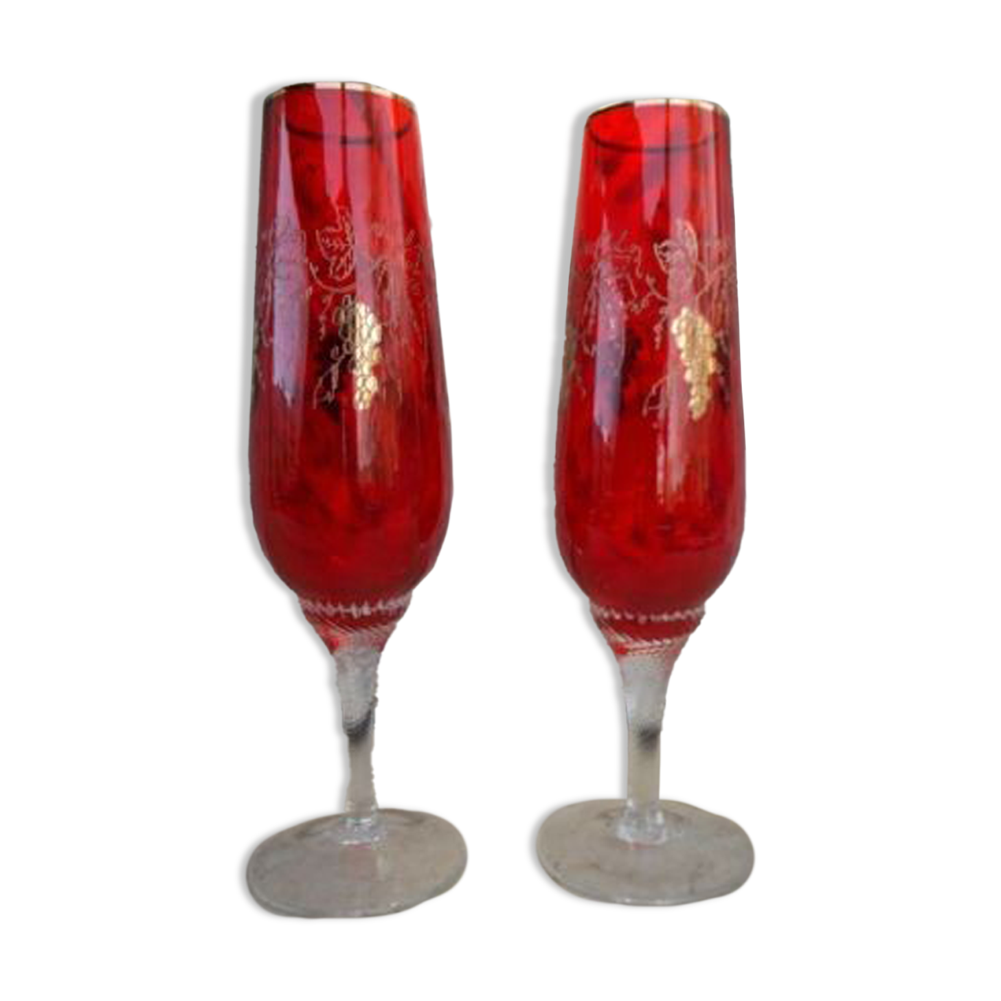 2 flutes champagne artisanat Murano décor pampres