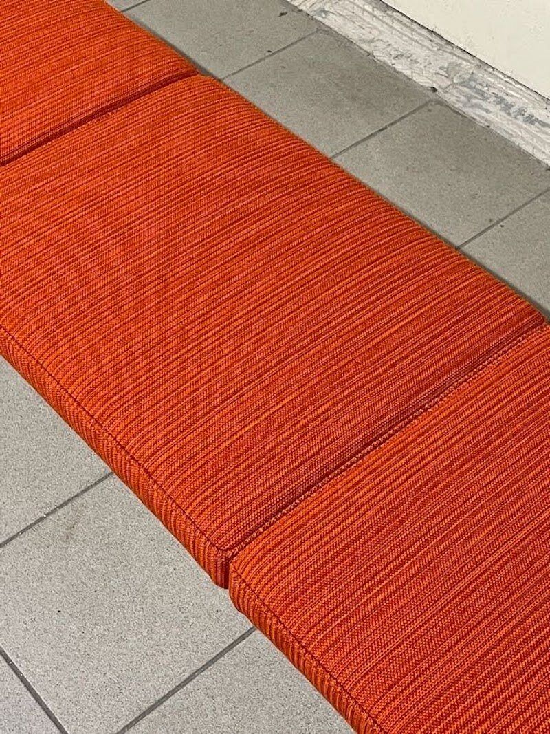 Colourful wooden bench with fabric, 1960s