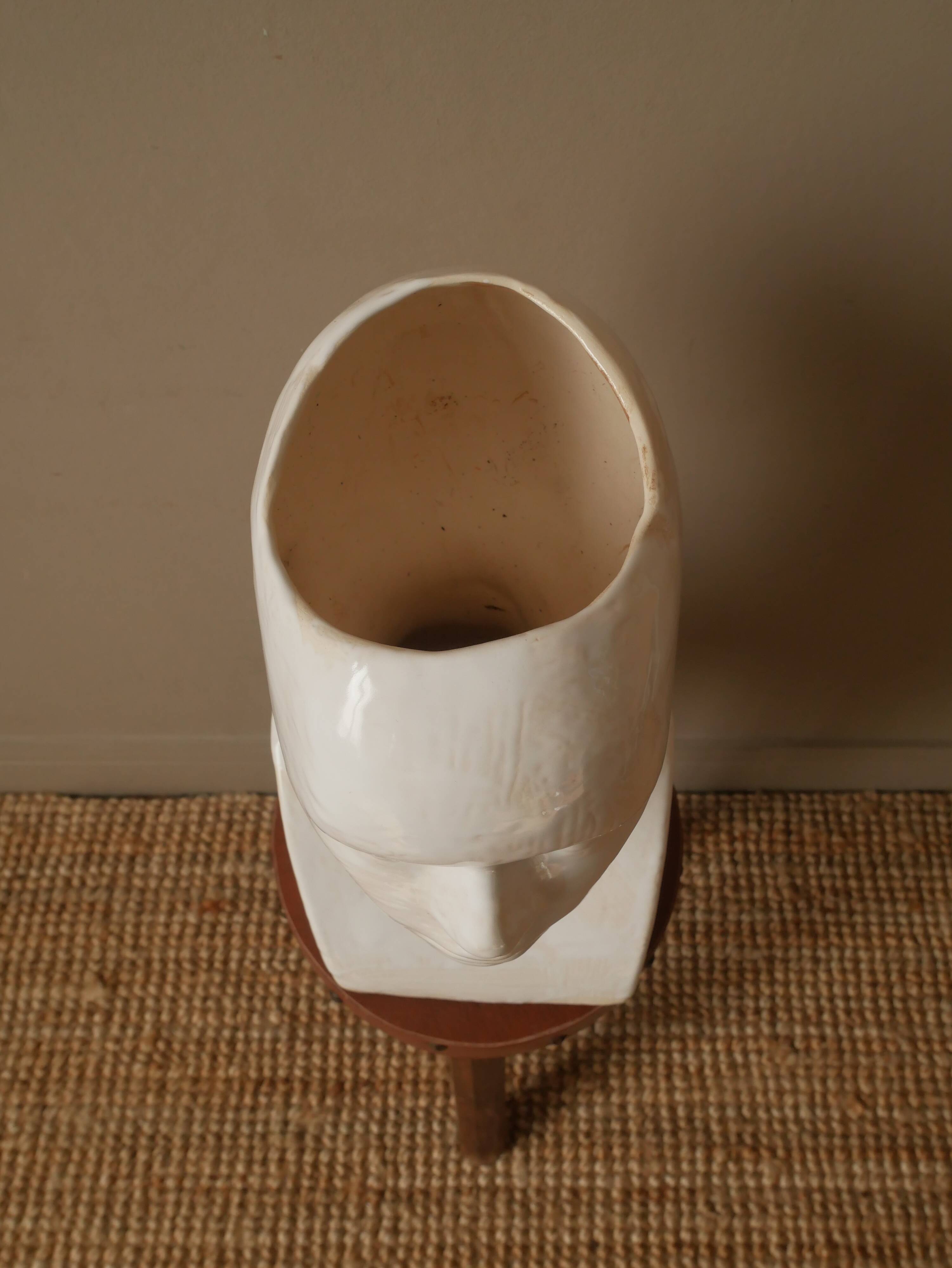 Vintage design vase 70s enamelled ceramic bust sculpture head face