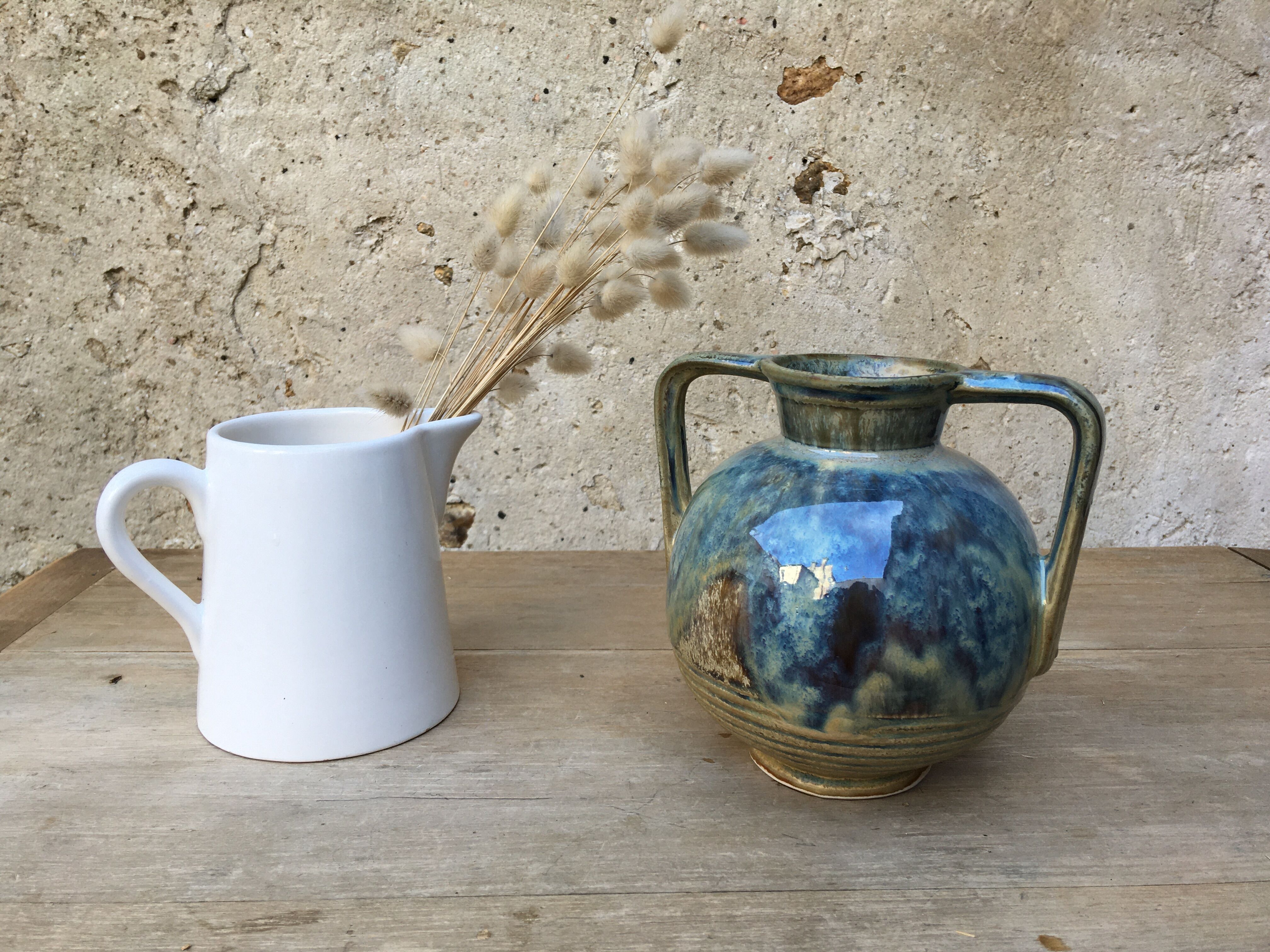 Flame blue sandstone vase