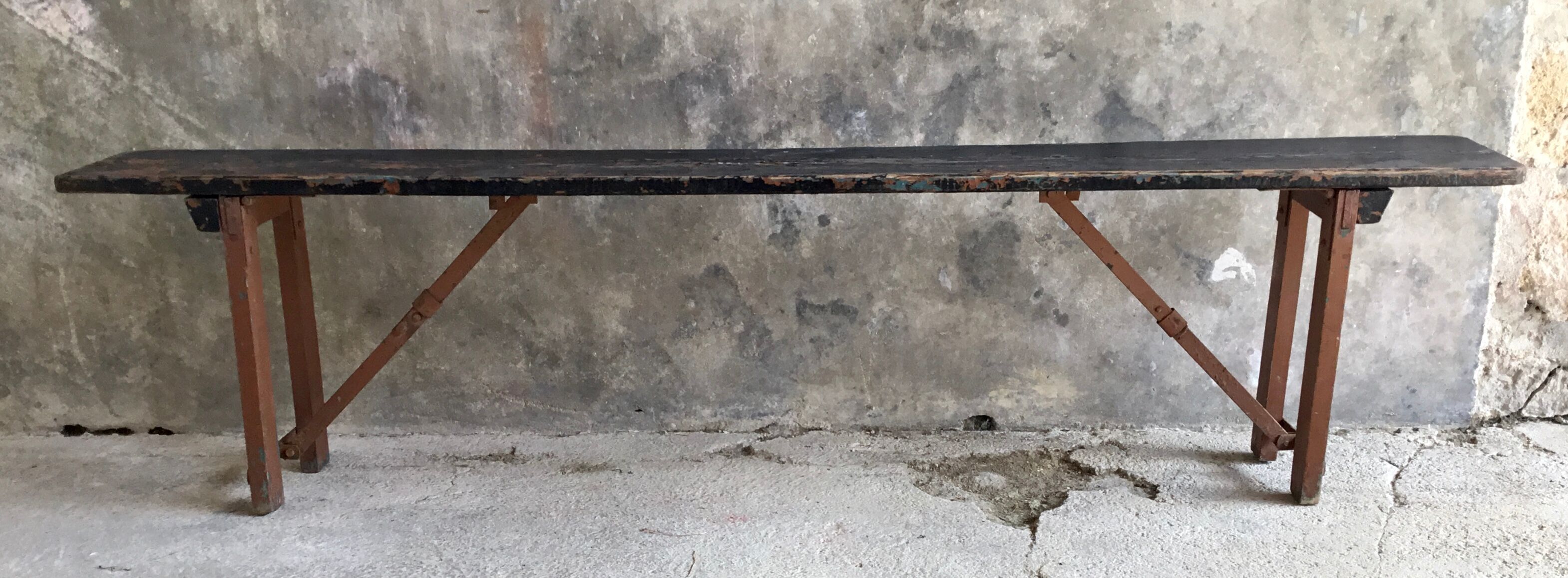 Folding all-wood guinguette bench - vintage mid-XXth