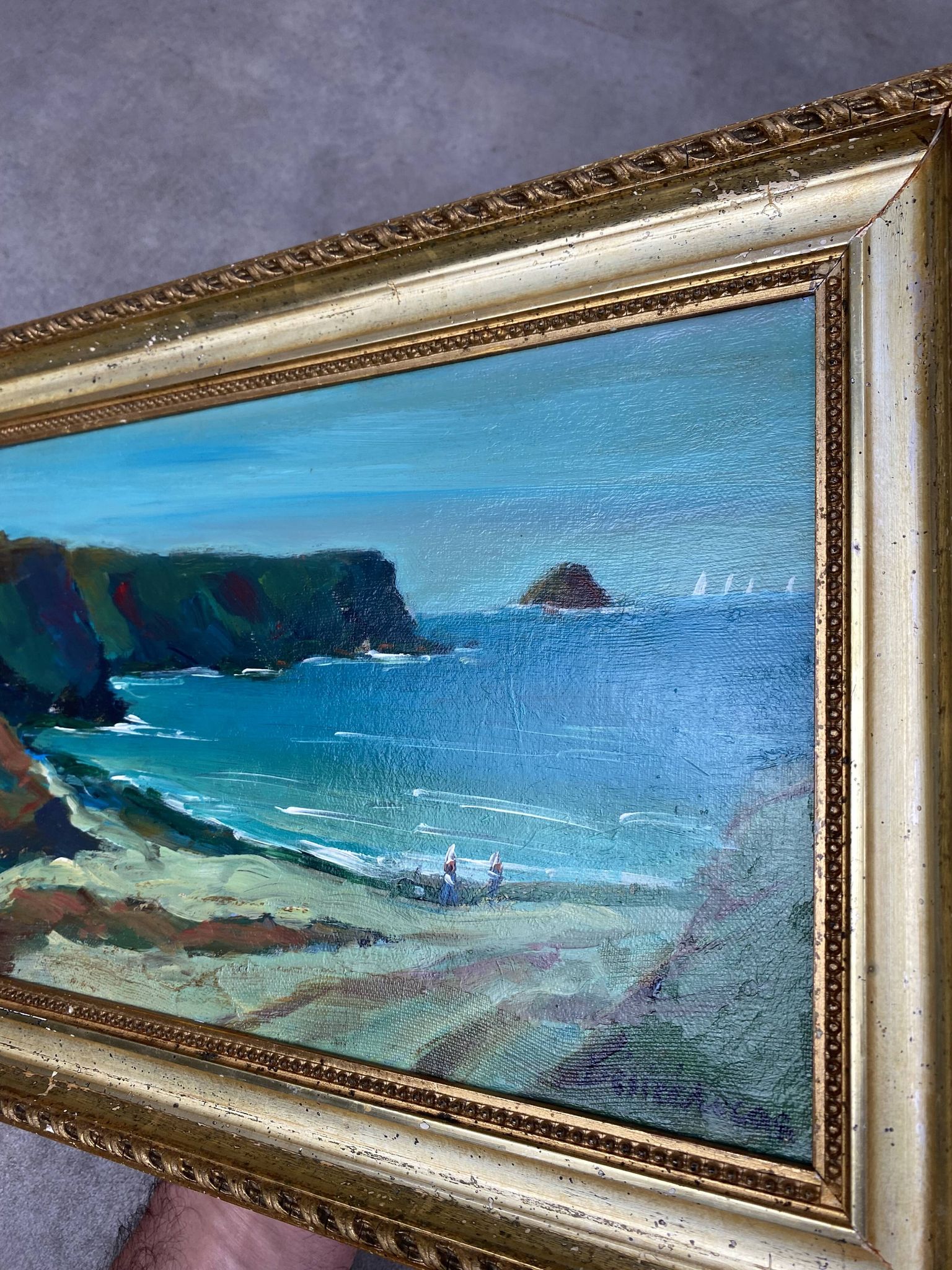 Marine painting by Désiré-Lucas, early 20th century, oil on canvas.
