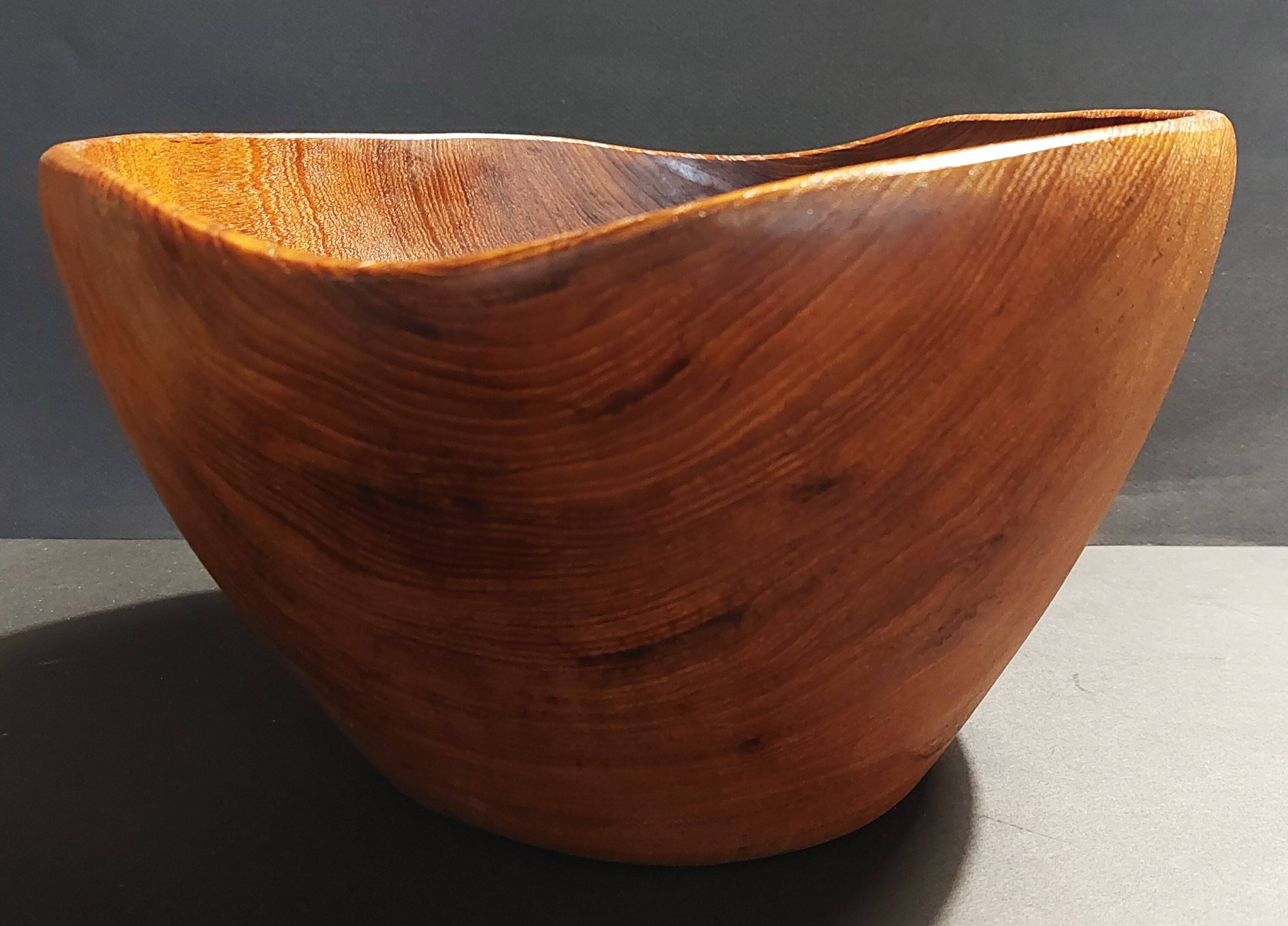 Vintage brutalist decorative wooden salad bowl 30 cm