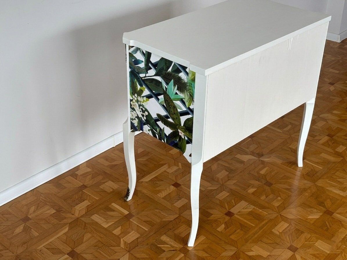 Gustavian commode with wallpaper from Christian Lacroix, 1950s