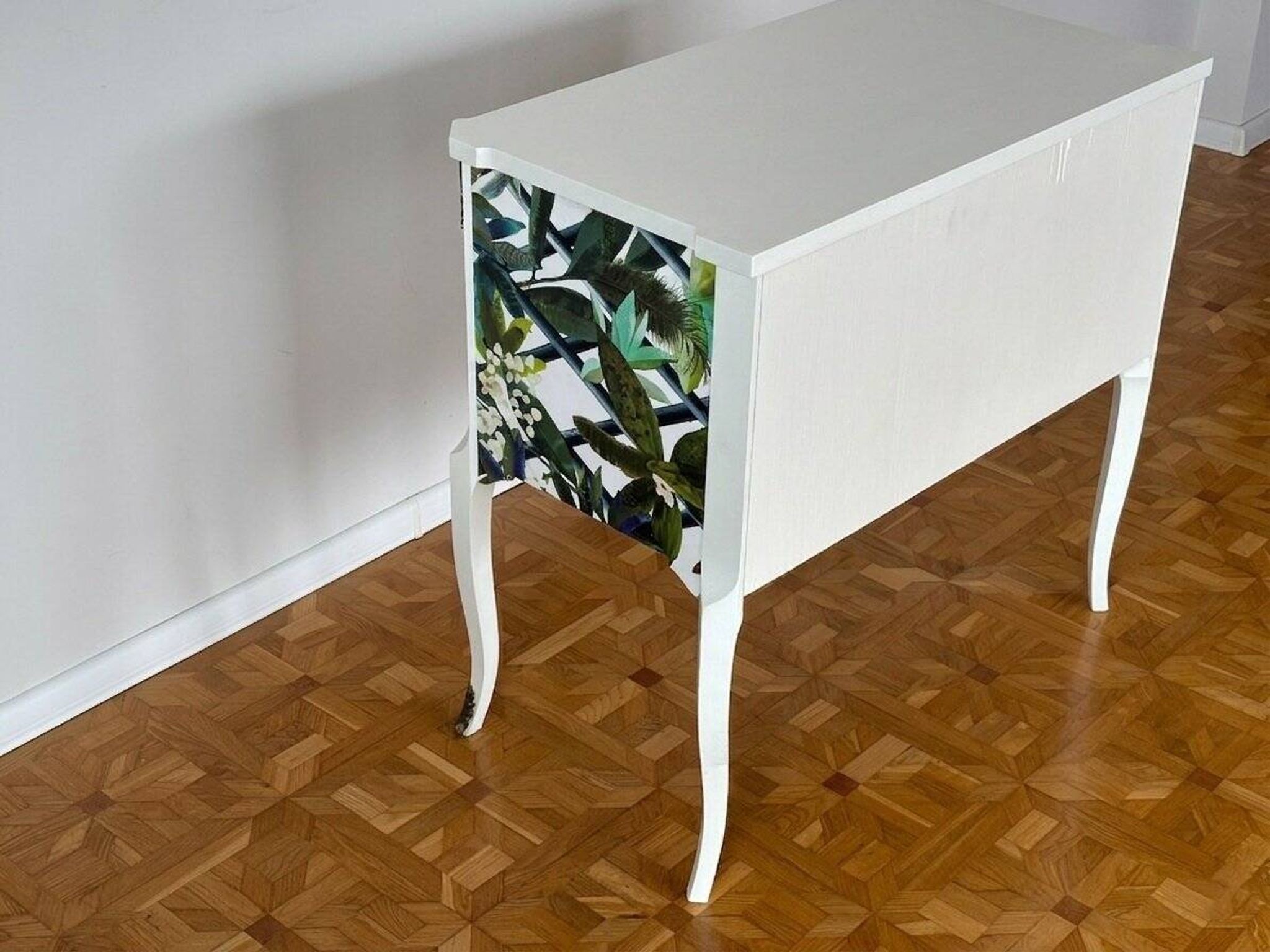 Gustavian commode with wallpaper from Christian Lacroix, 1950s