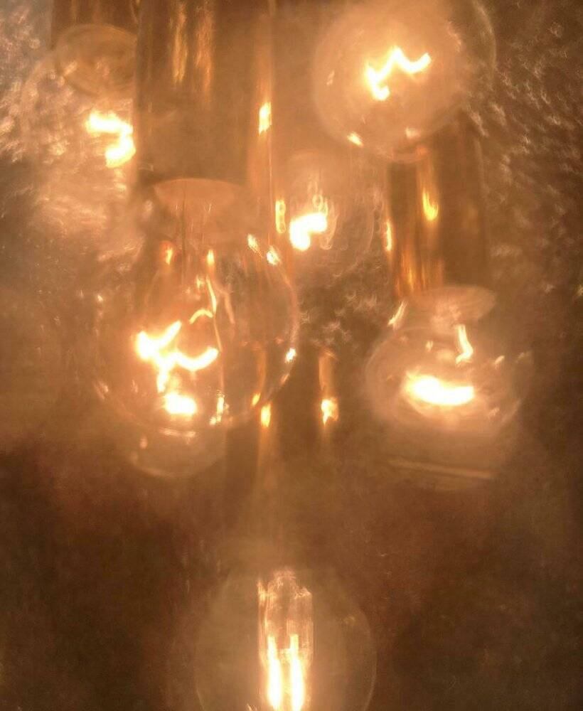Large glass and brass planet ball pendant lamp from the mid-century German space age, 1960s.
