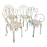Set of 4 white wrought iron garden chairs, 1950s.