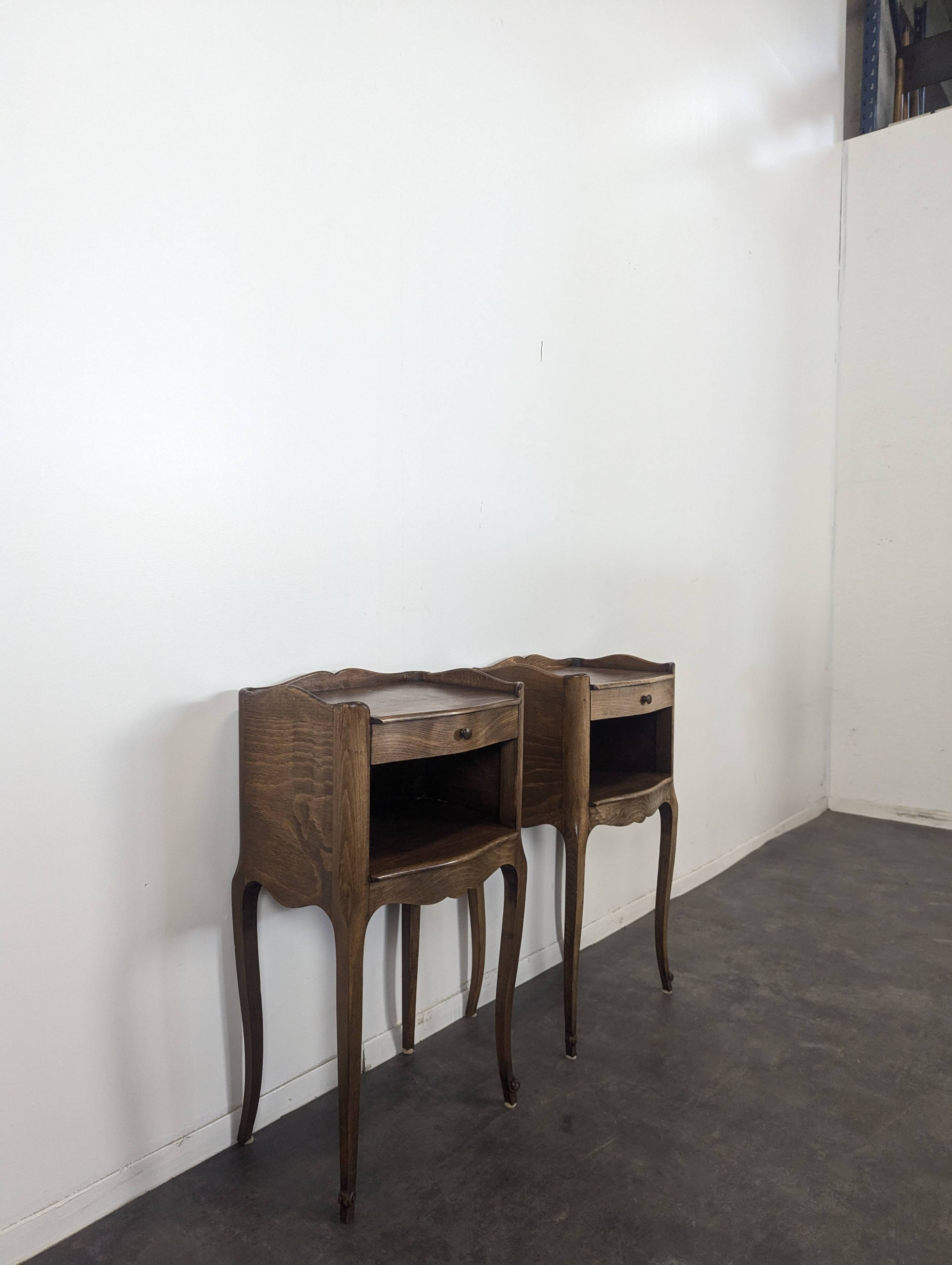 Pair of Louis XV style bedside tables in natural wood
