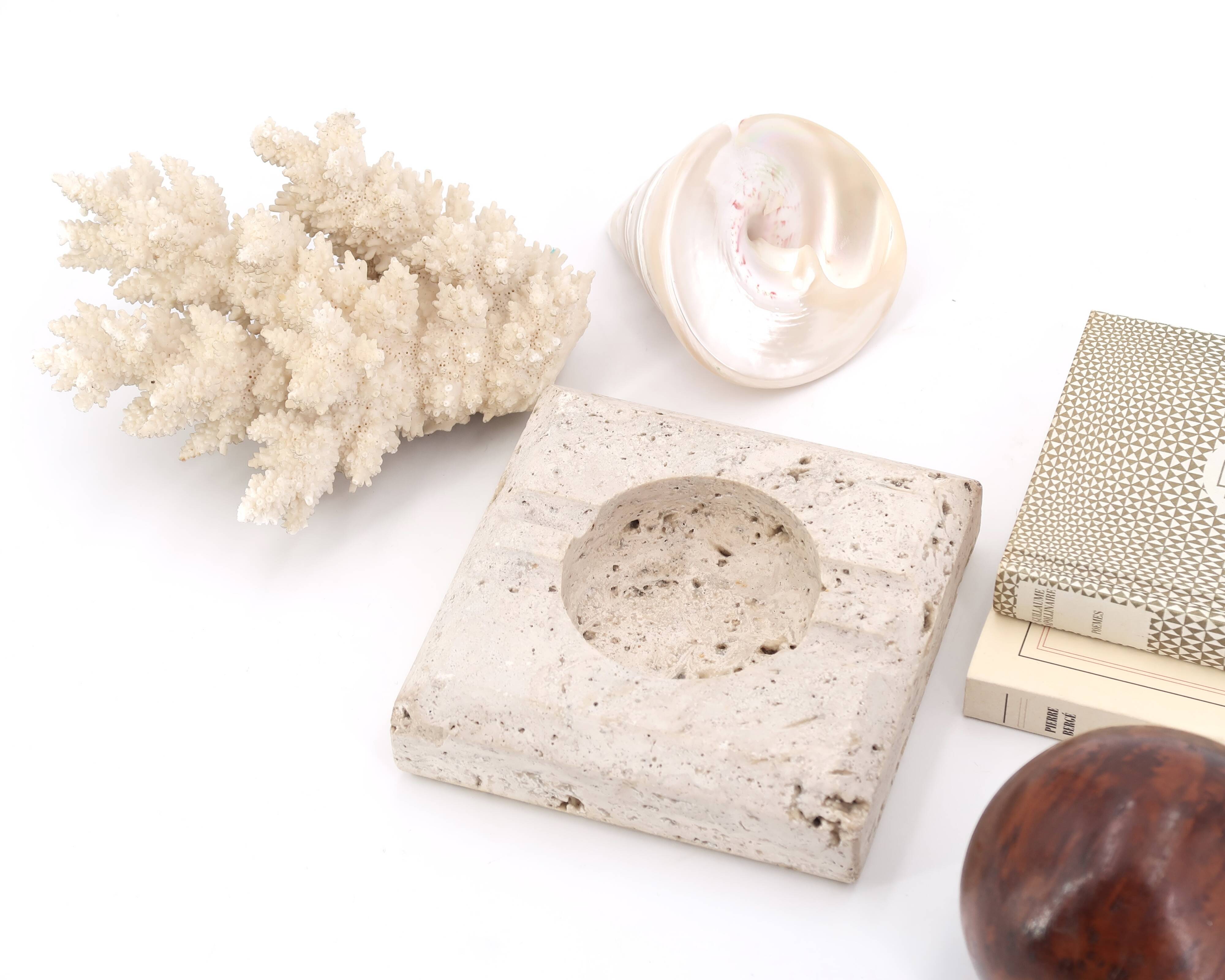 Square travertine ashtray, 1970s