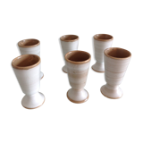 Suite of six mazagrans in grey-beige / vintage ceramic 70s-80s