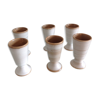 Suite of six mazagrans in grey-beige / vintage ceramic 70s-80s