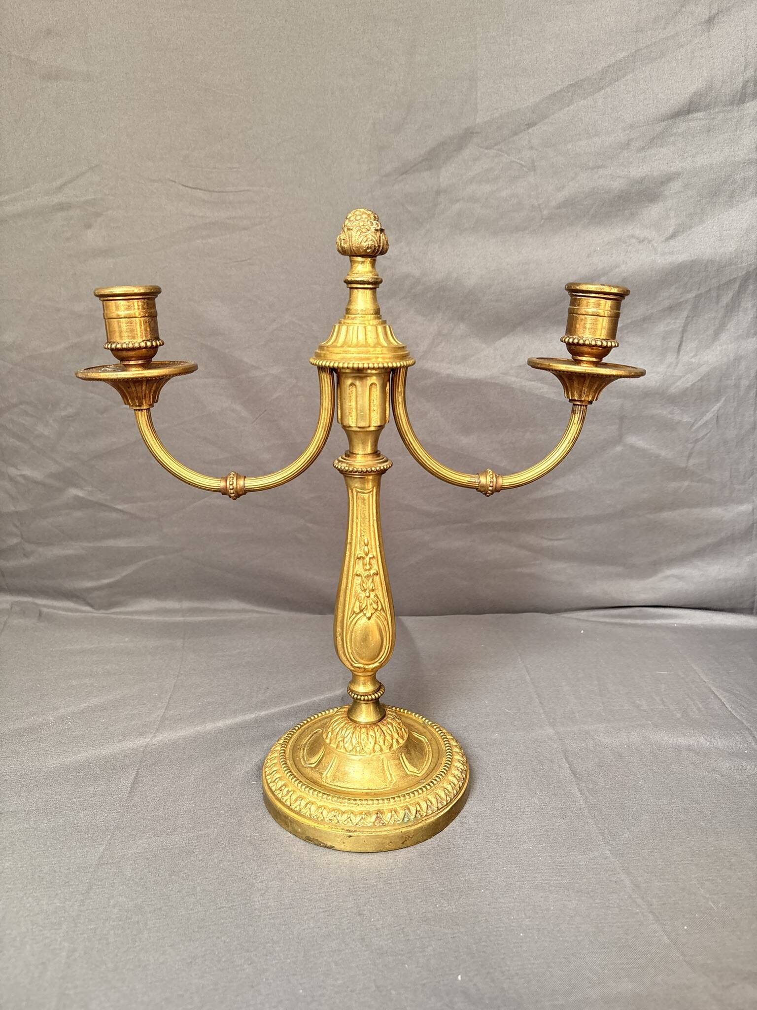 Antique Brass Gilded Candle Holder Chandelier Louis XVI Style