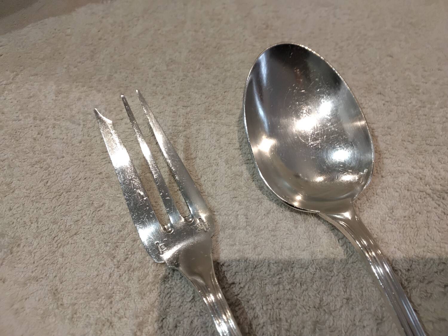 Silver-plated metal stew fork and spoon, Christofle silversmith, Albi