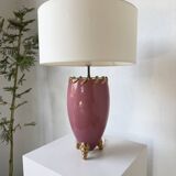 Pink and gold ceramic tripod table lamp
