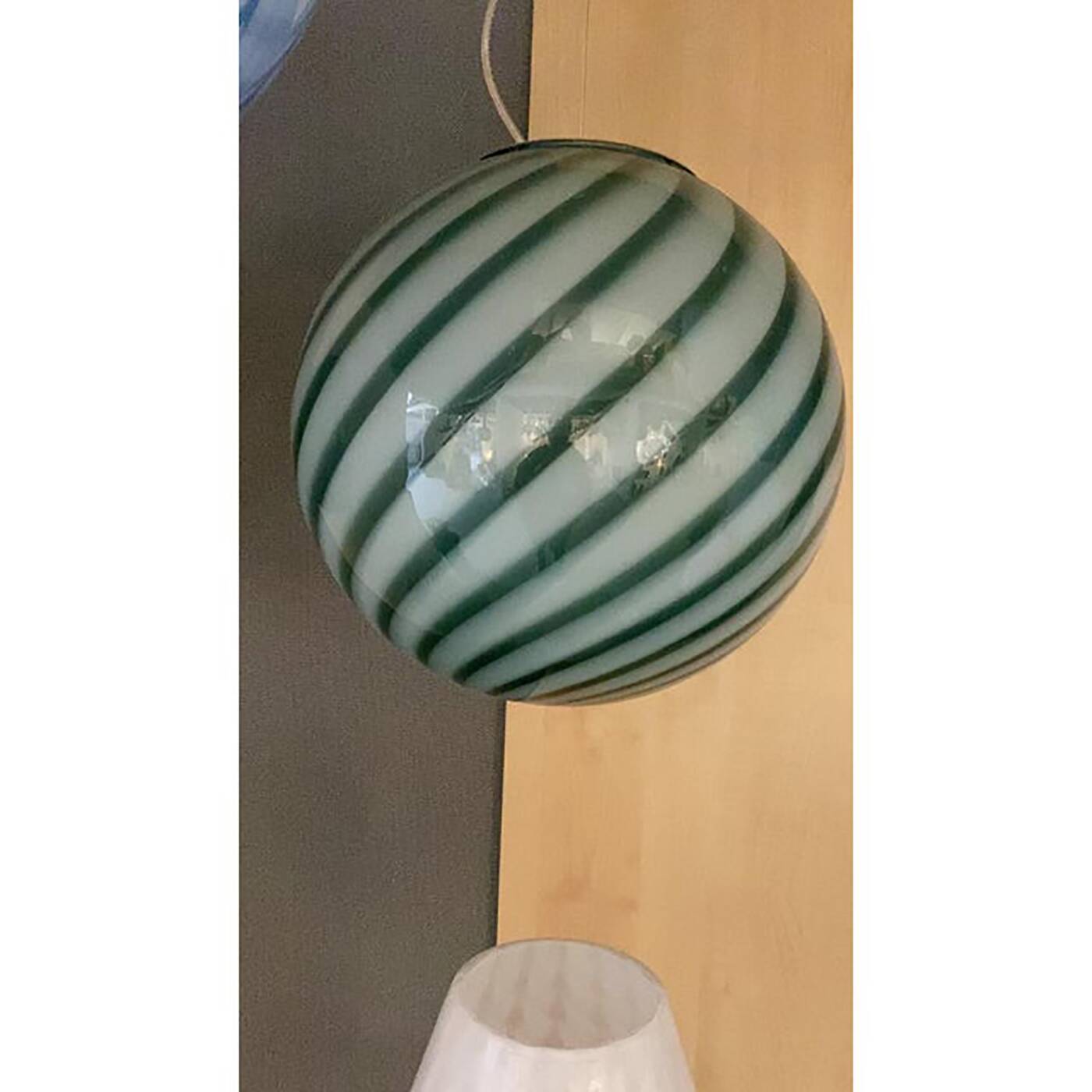 Contemporary Blue and Milky-White Sphere Pendant in Murano Glass