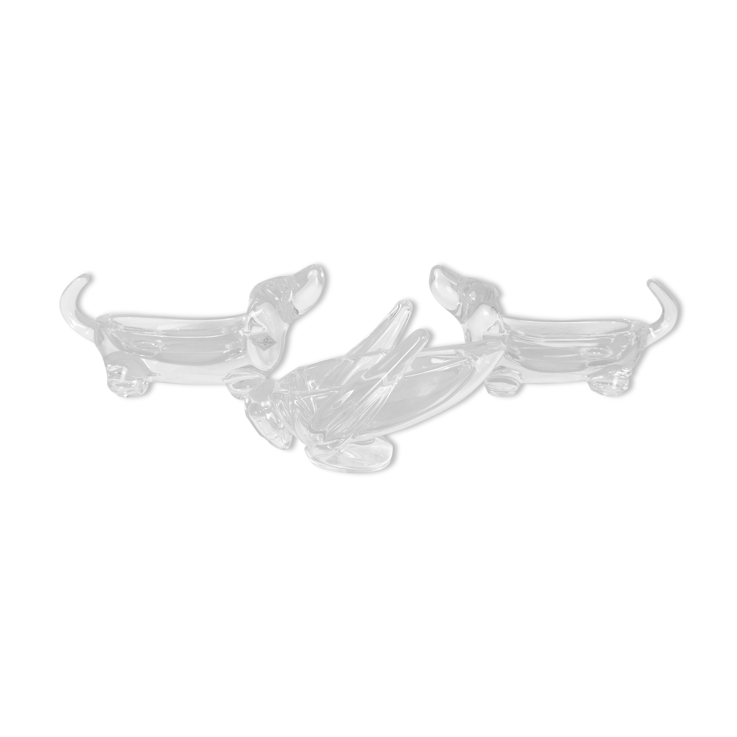 Set of 3 animal cups in vannes crystal, dogs and grasshopper