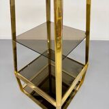 Étagère Pyramide design Hollywood Regency  Laiton Doré  Verre Fumé an. 60