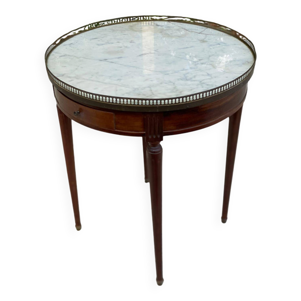 Guéridon / Table bouillotte style Louis XVI marbre, laiton et tirettes