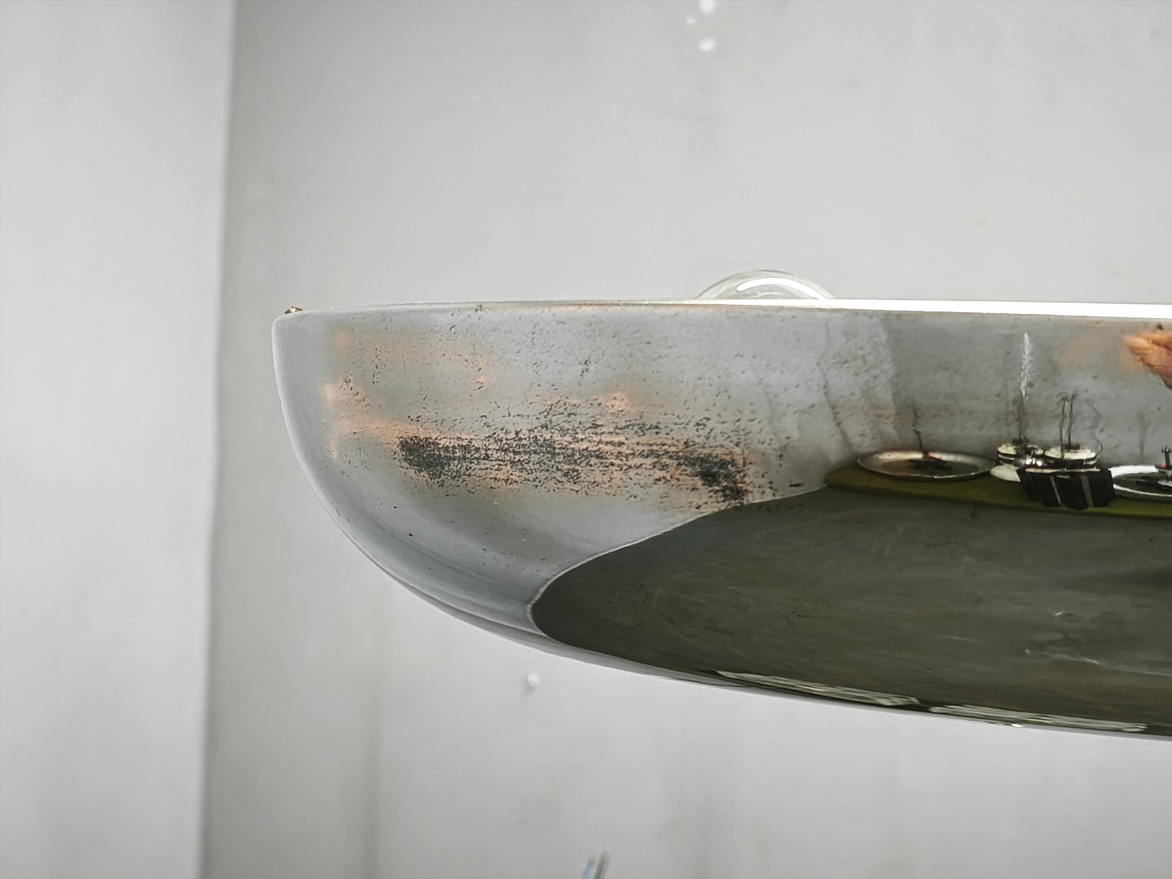 1930s Bauhaus UFO Chrome and Glass Pendant Light, Czechoslovakia
