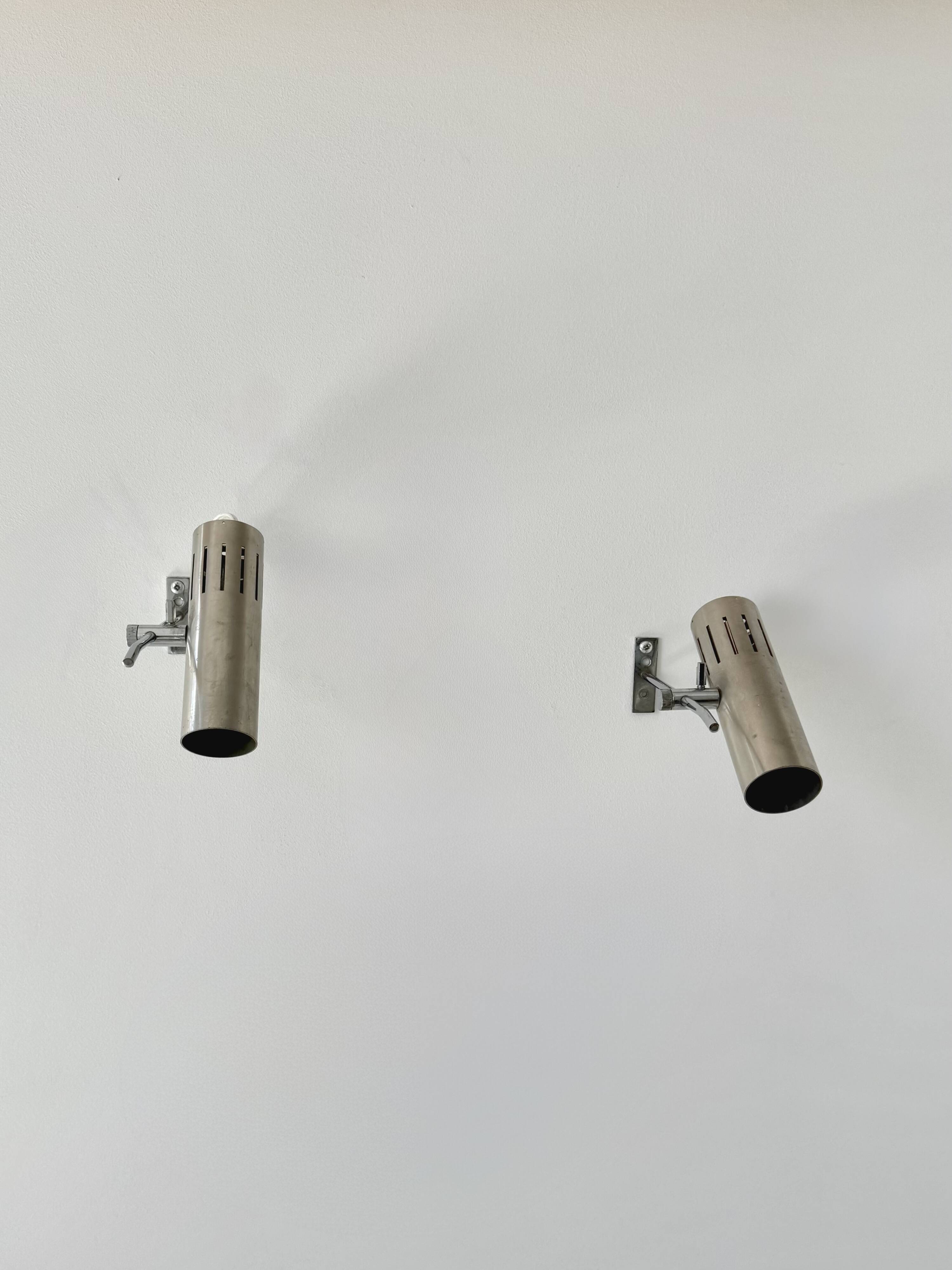 Pair of vintage wall sconces by Alain Richard, metal and aluminium, France.