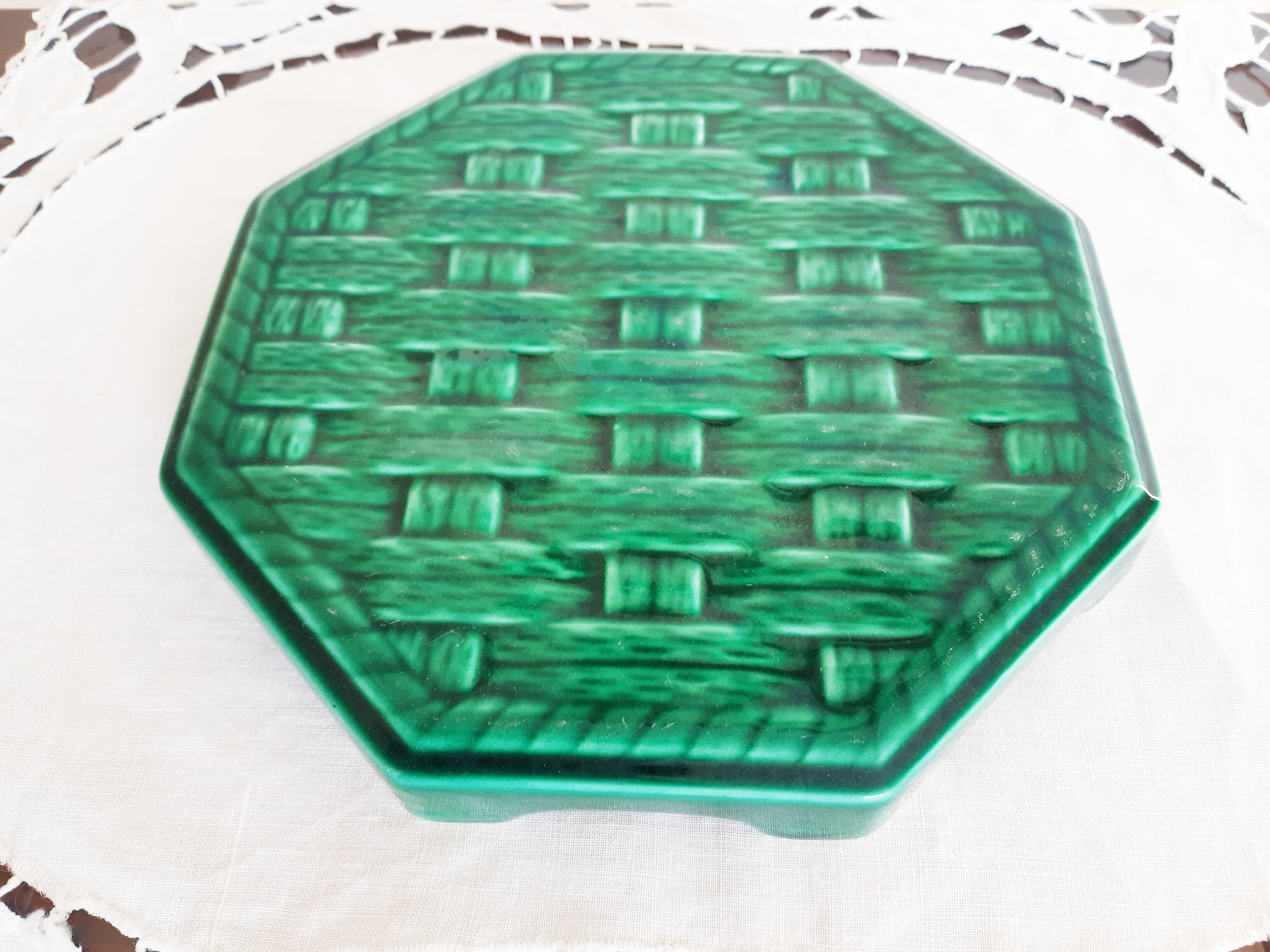 Digoin art deco trivet, vintage French, 1940s