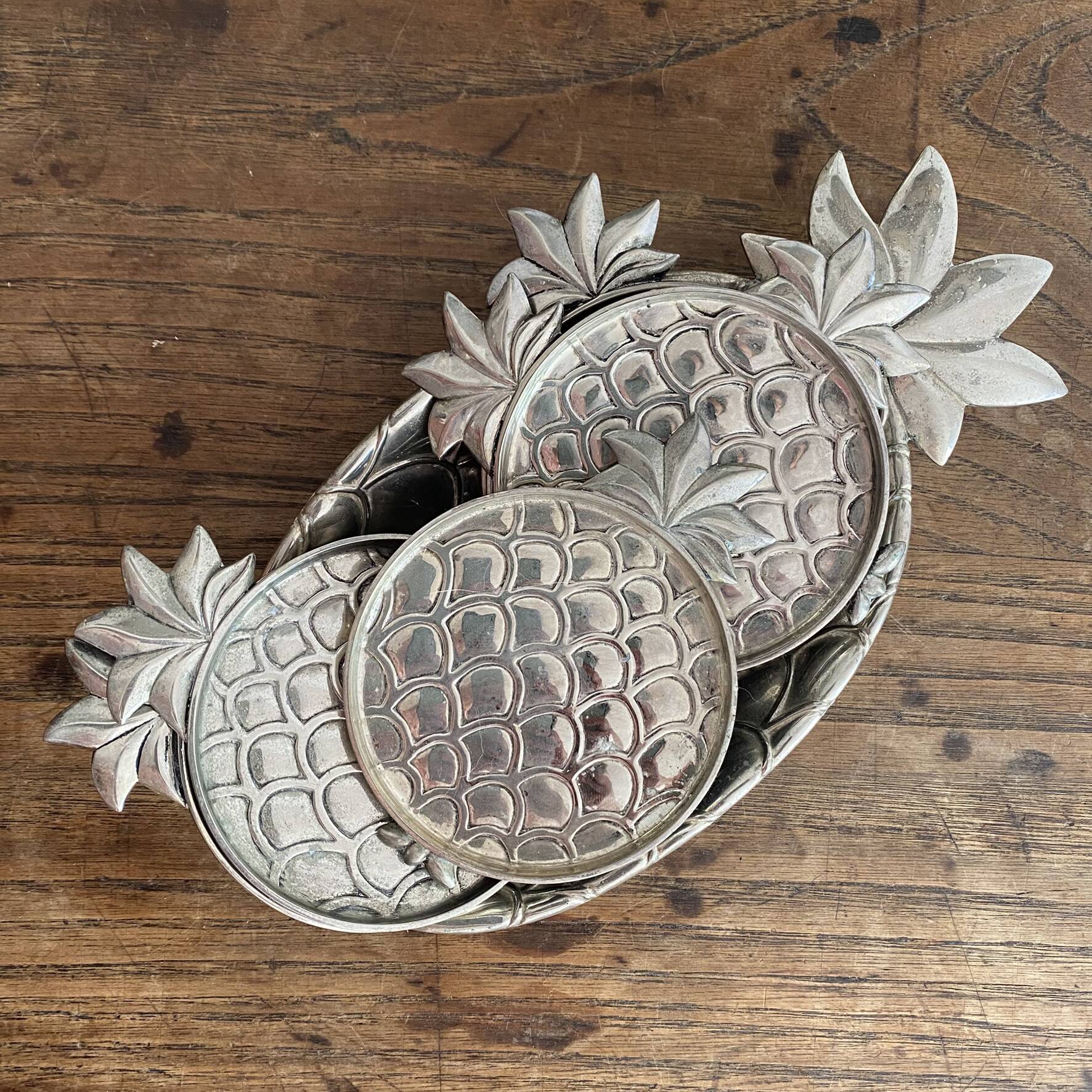 Set of pineapple coasters Silea silver-plated, 1970s