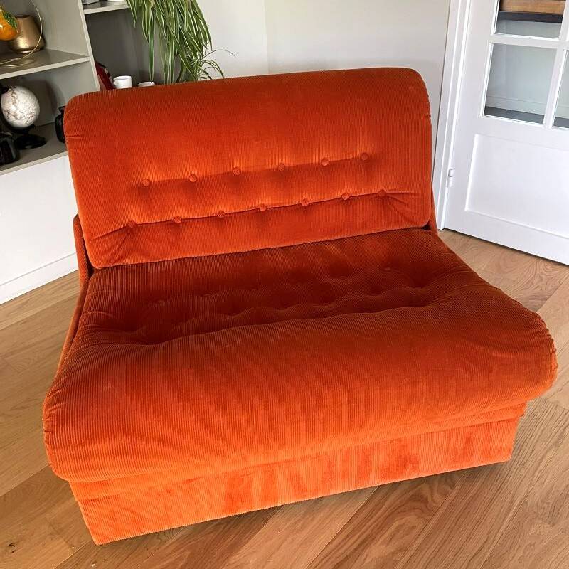 Orange corduroy convertible armchair, 1970s